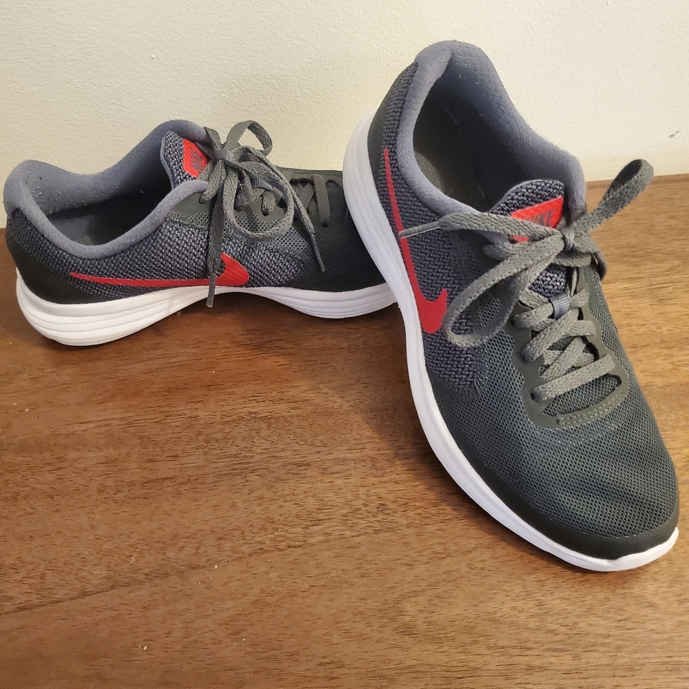 Grey and Red Nike Running Shoes